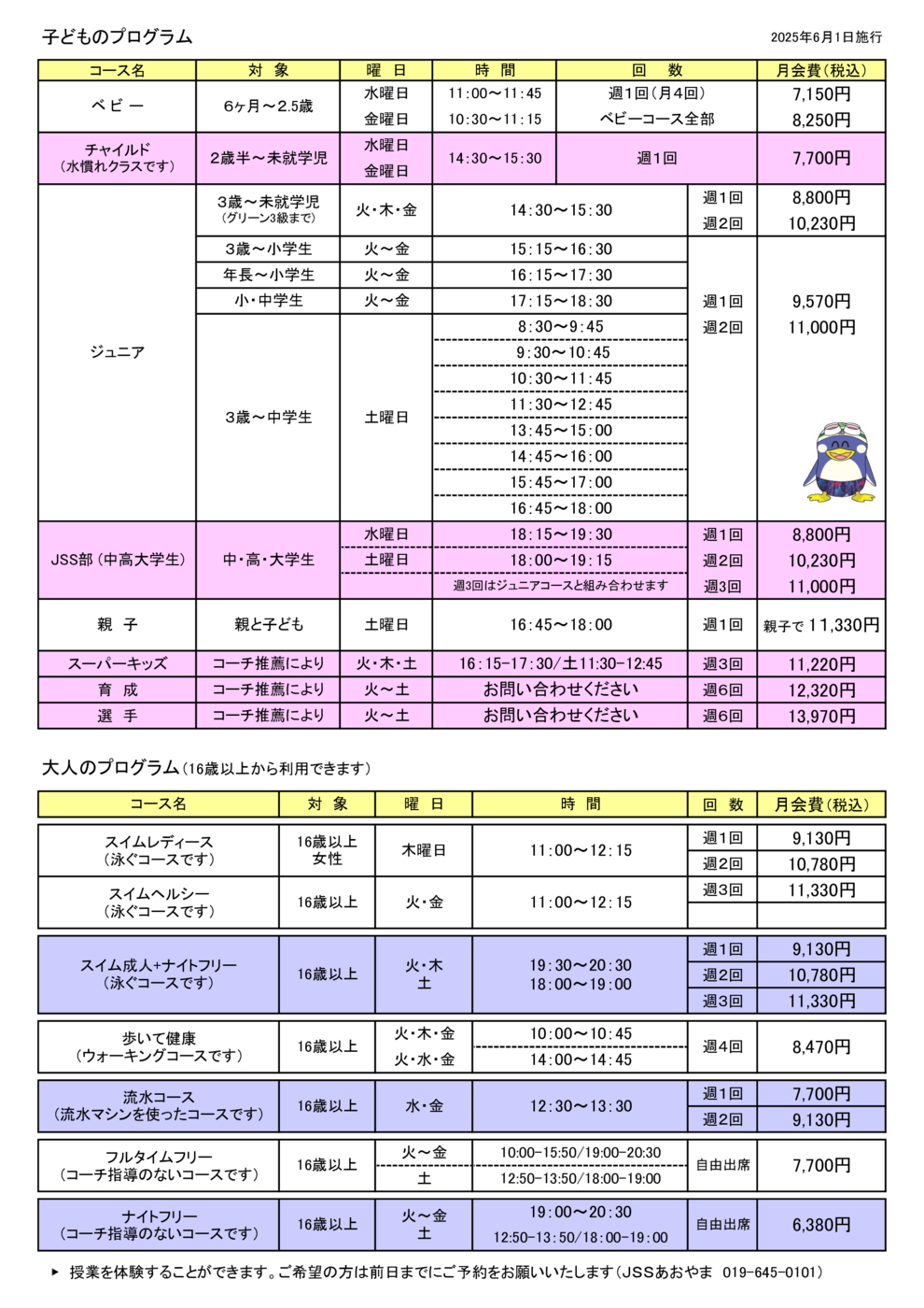 プログラム概要と料金画像