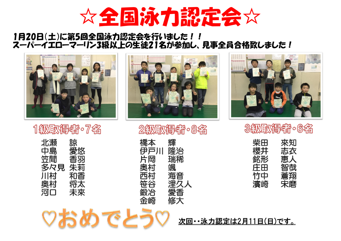 泳力認定ポスター