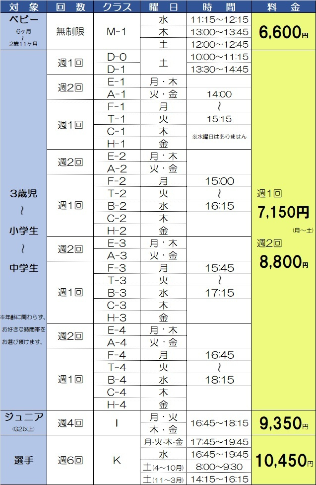 プログラム概要と料金画像