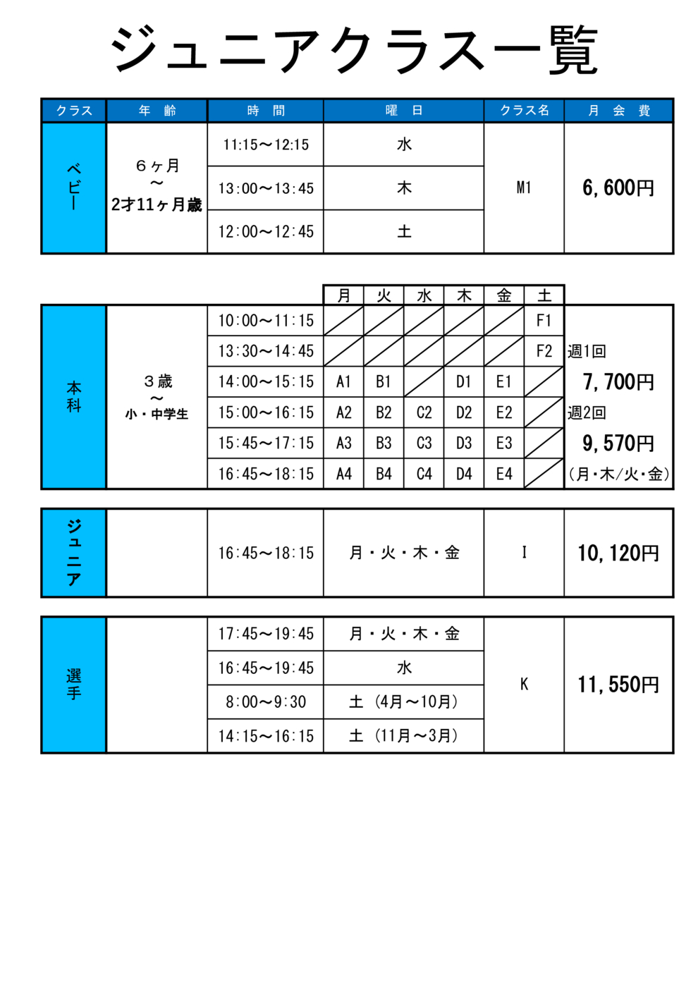プログラム概要と料金画像