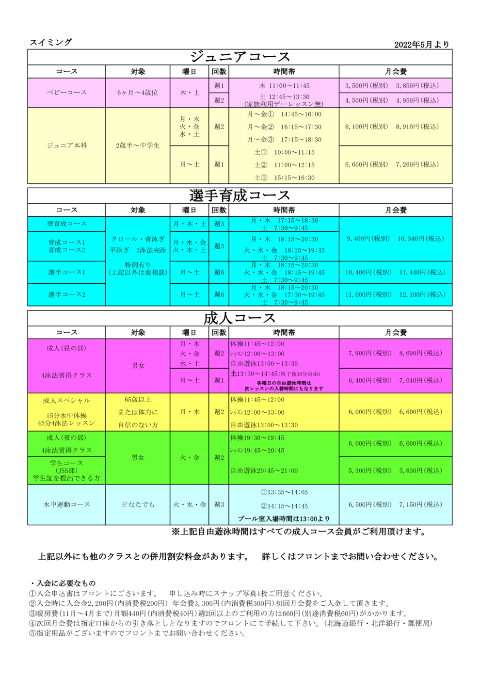 プログラム概要と料金画像