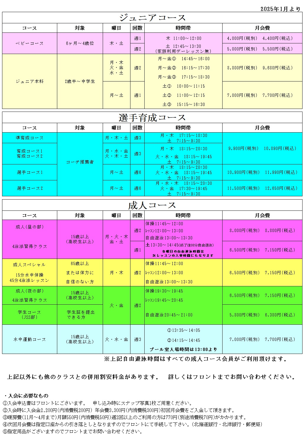 プログラム概要と料金画像