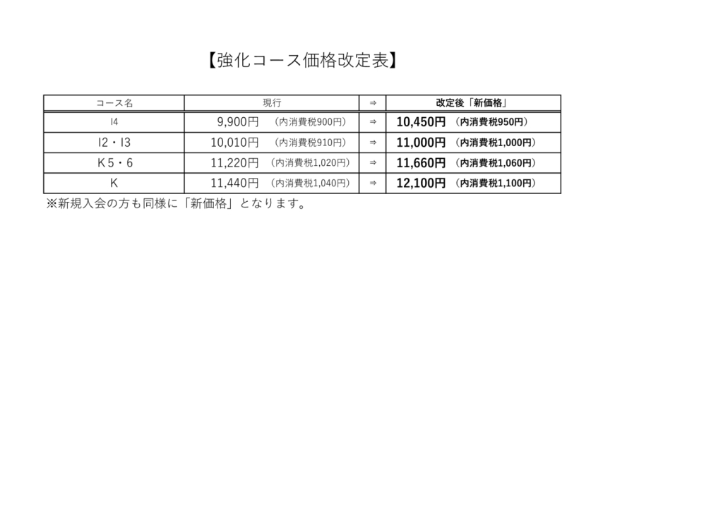 強化コース新価格表のサムネイル