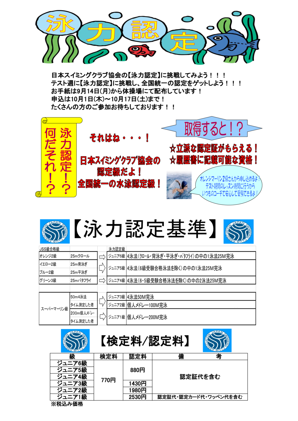 泳力認定要項八王子