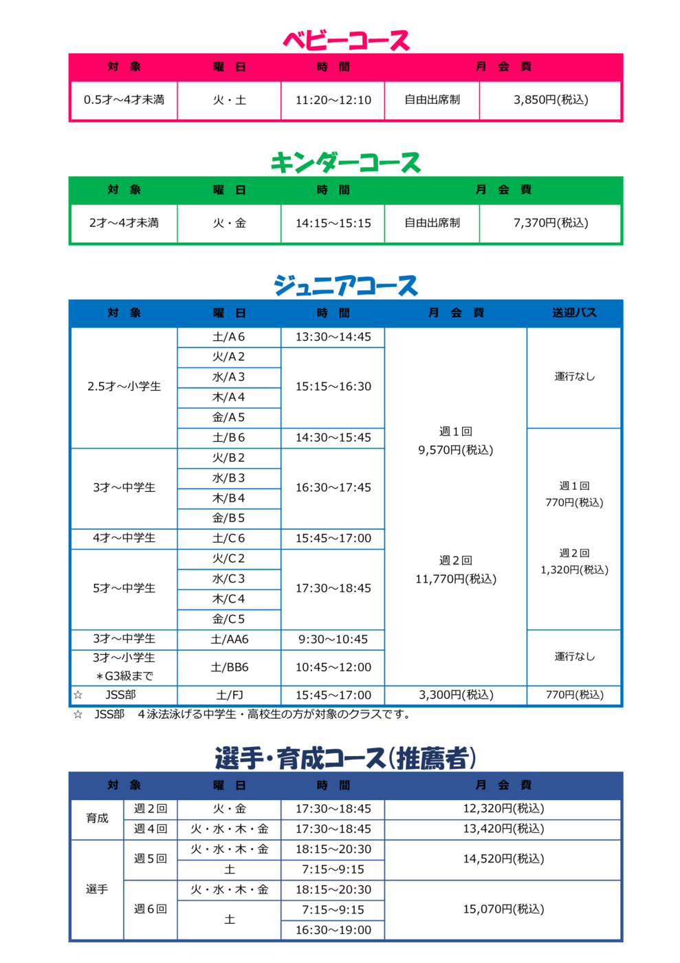 プログラム概要と料金画像