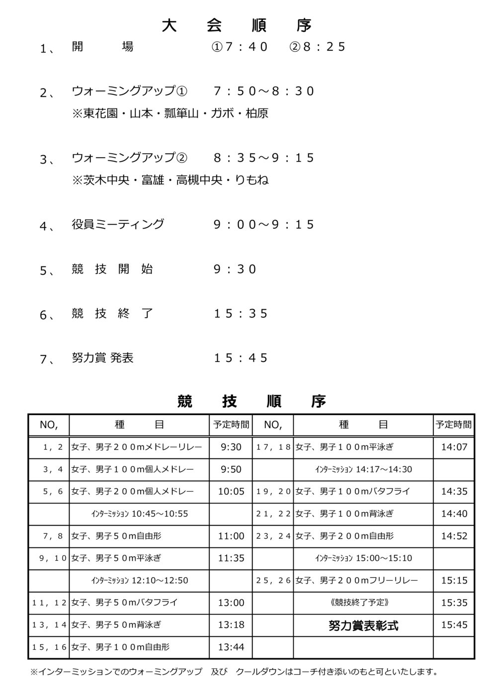 ジュニアチャンピオンシップ当日案内 | JSS茨木中央スイミングスクール
