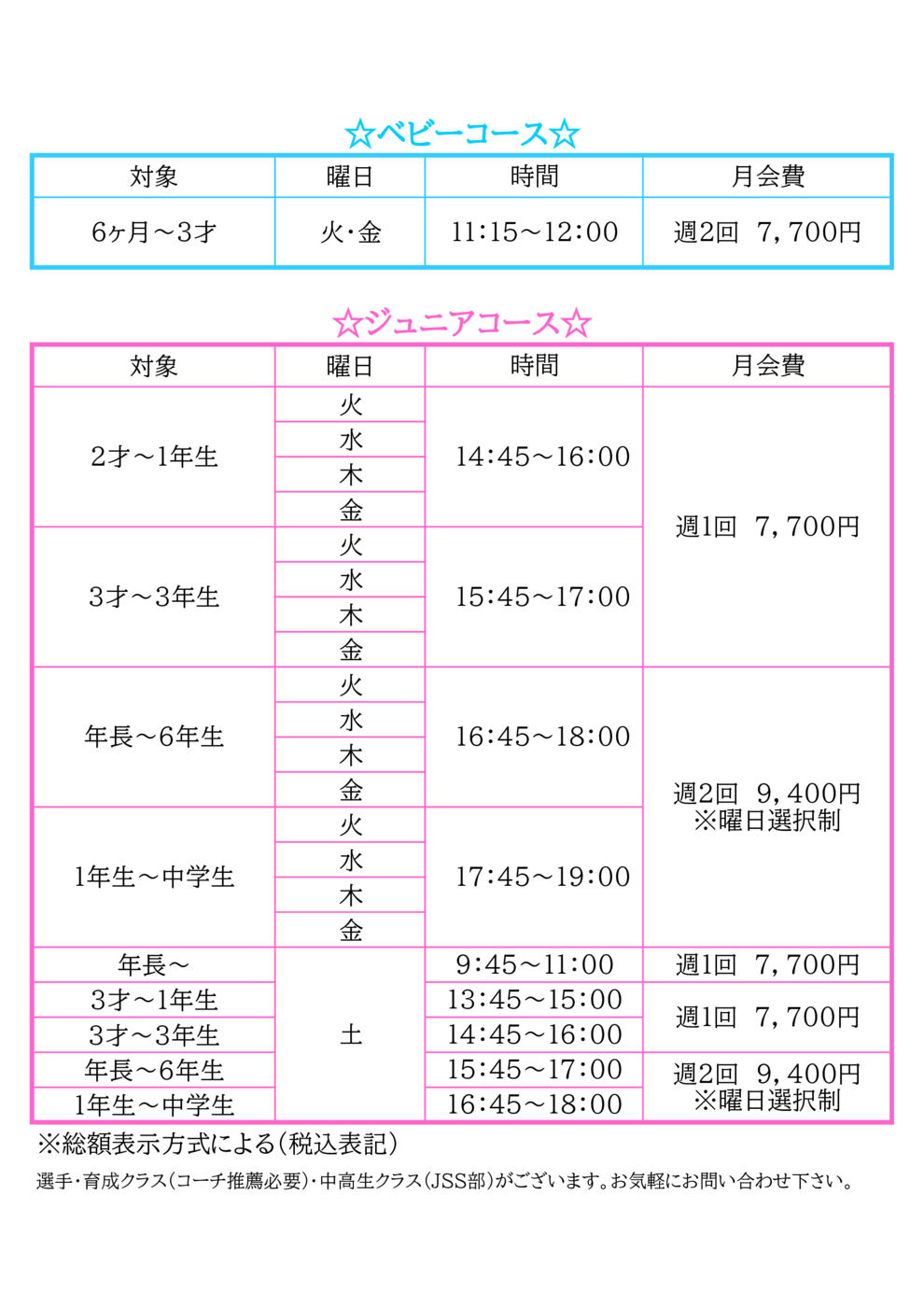 プログラム概要と料金画像