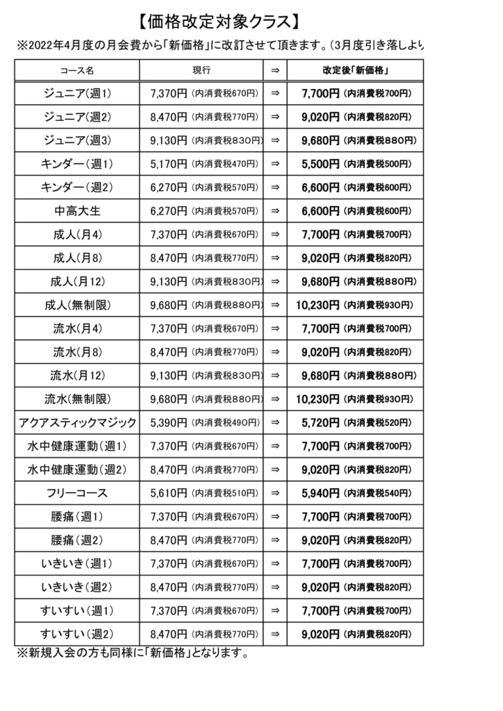 新価格表のサムネイル