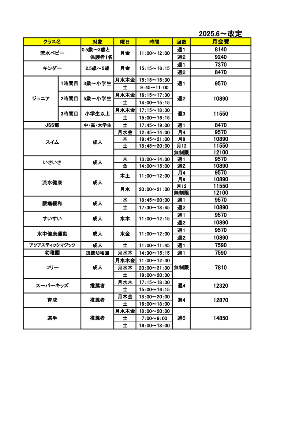 プログラム概要と料金画像