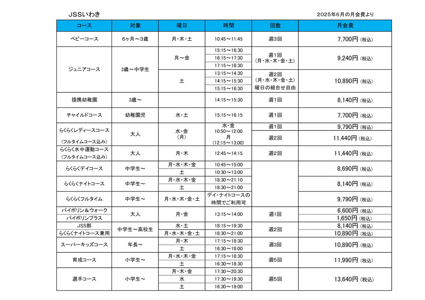 プログラム概要と料金画像