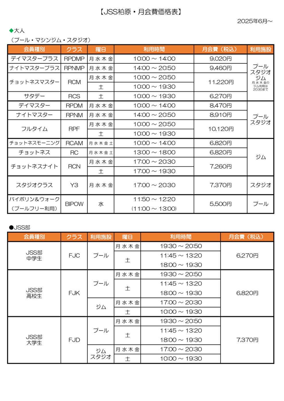 大人会費一覧
