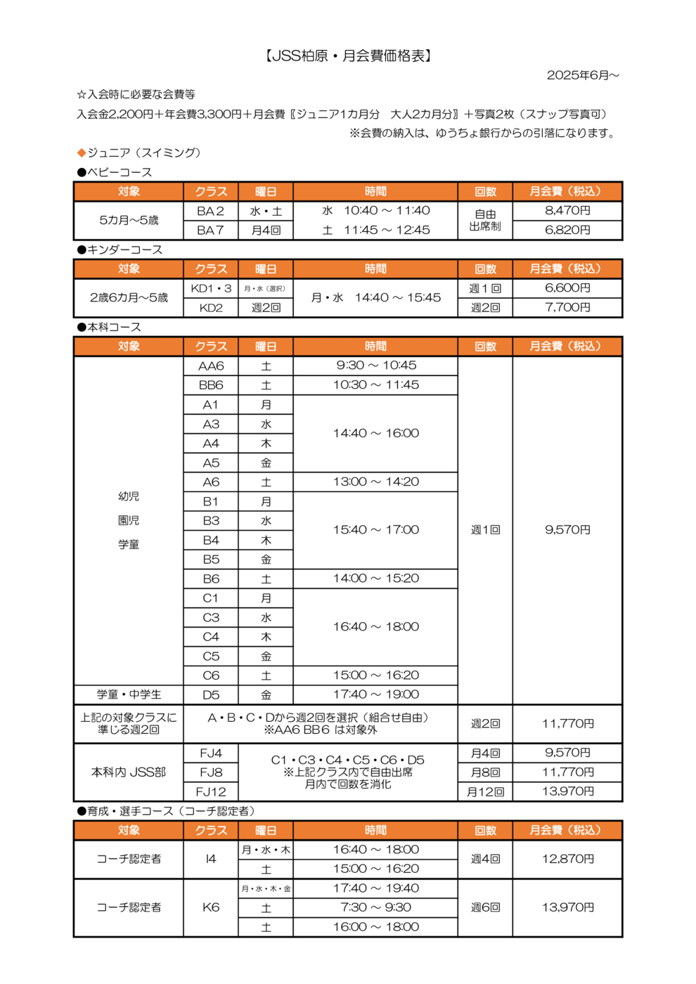 プログラム概要と料金画像