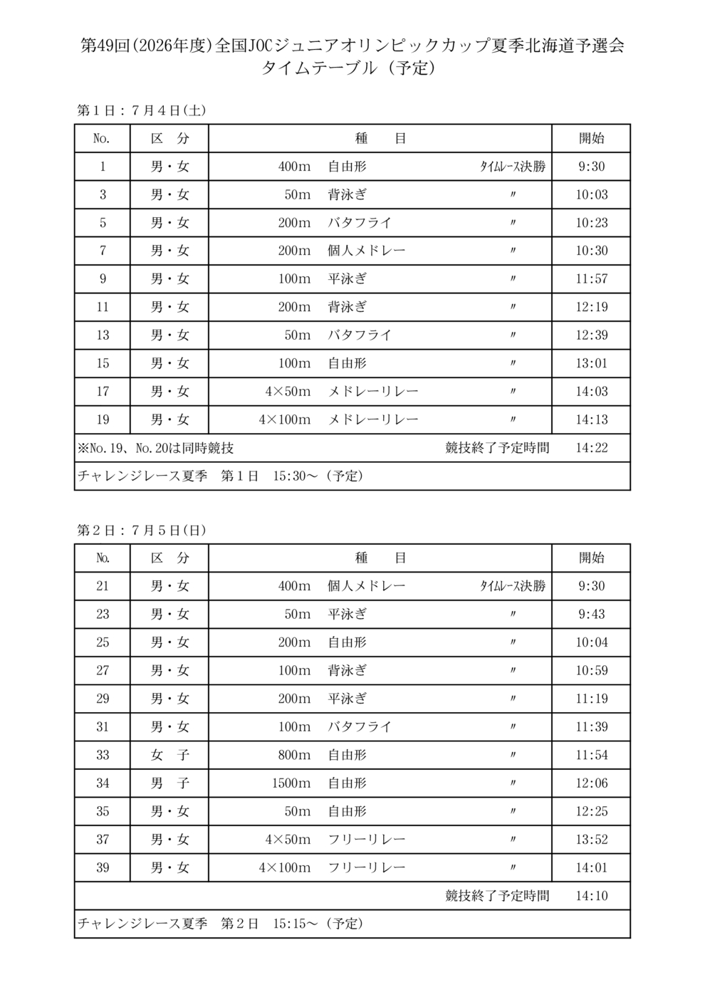 ②2026 JO夏季ータイムテーブル