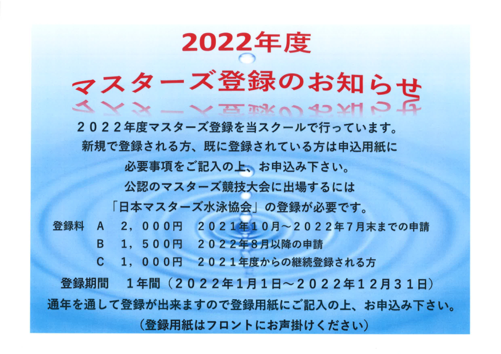 2022年度マスターズ登録PDF　ＪＳＳスイミングスクール松原のサムネイル