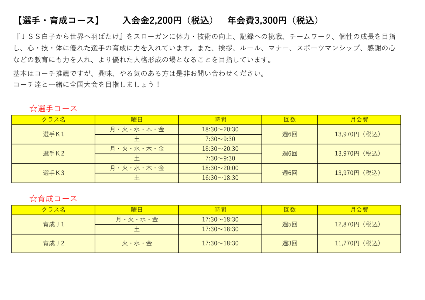 会員クラス紹介（選手用）2023.7_