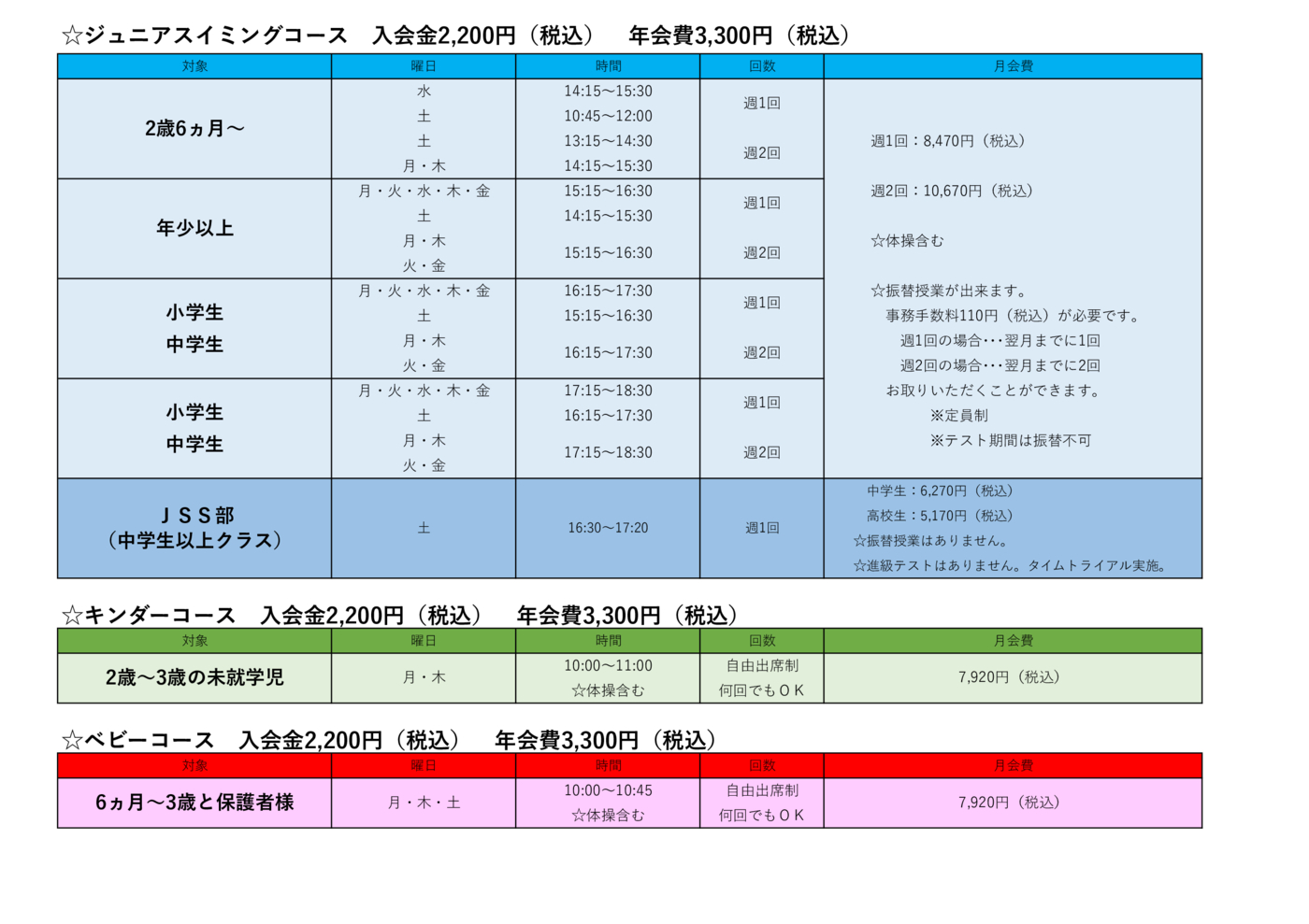 プログラム概要と料金画像