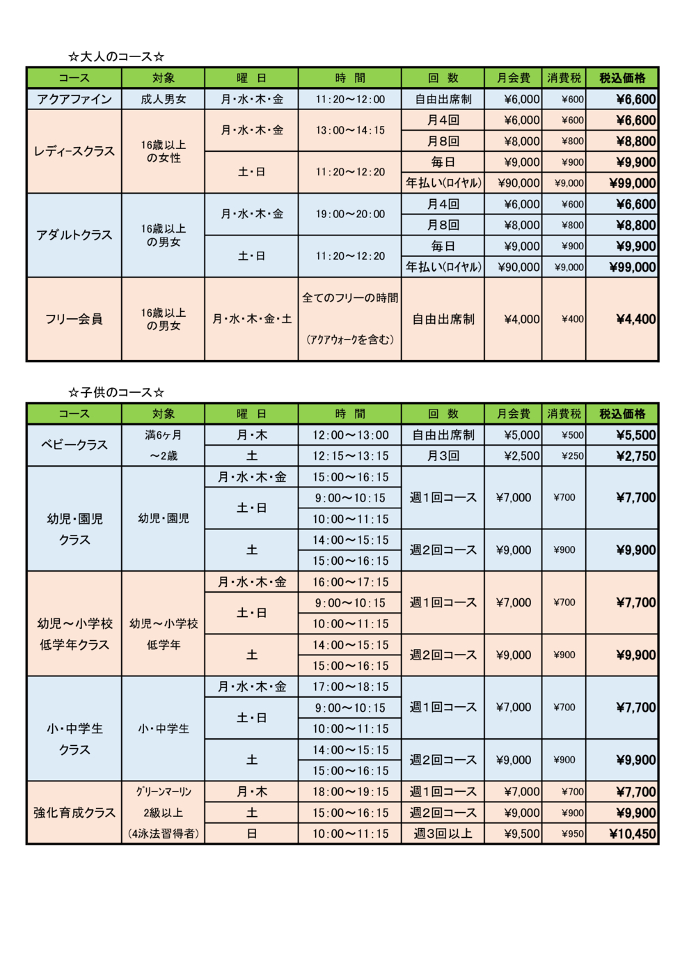 コース別新価格表