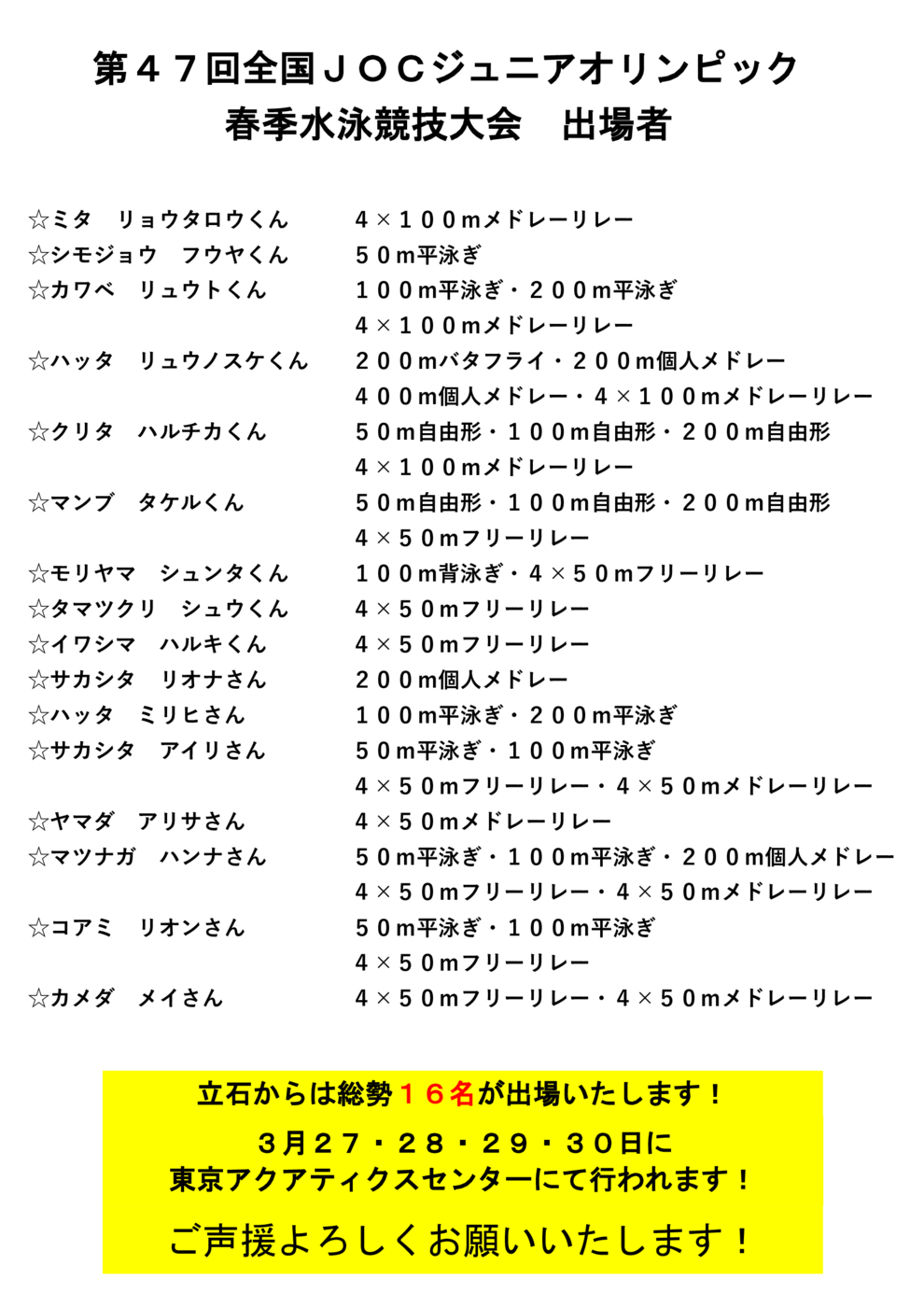 2024年度春JO出場者