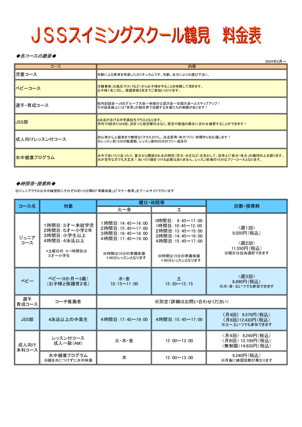 プログラム概要と料金画像