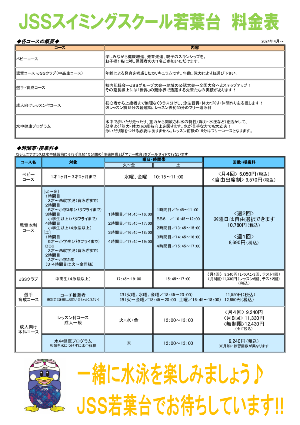 プログラム概要と料金画像