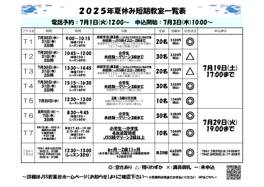 夏短空き状況のサムネイル
