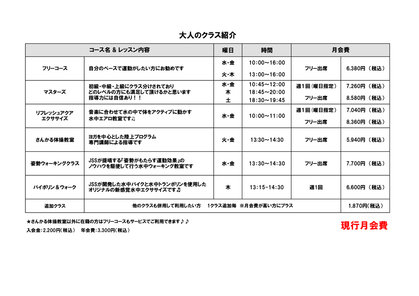 2025.4現行価格表(大人クラス)
